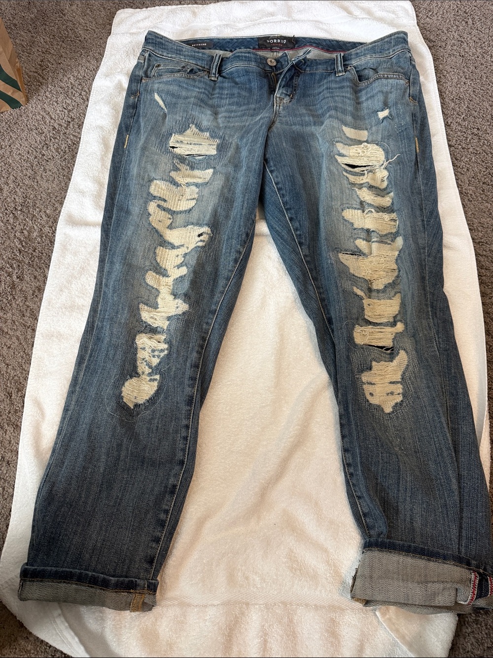 torrid Distressed Boyfriend Jeans in Medium Blue Wash
